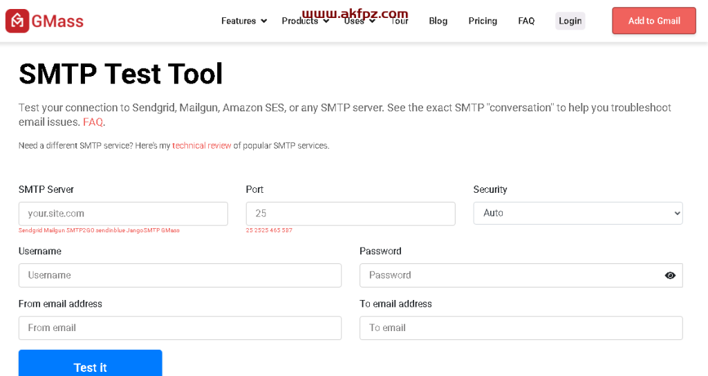 gmass stmp test SMTP 测试工具界面